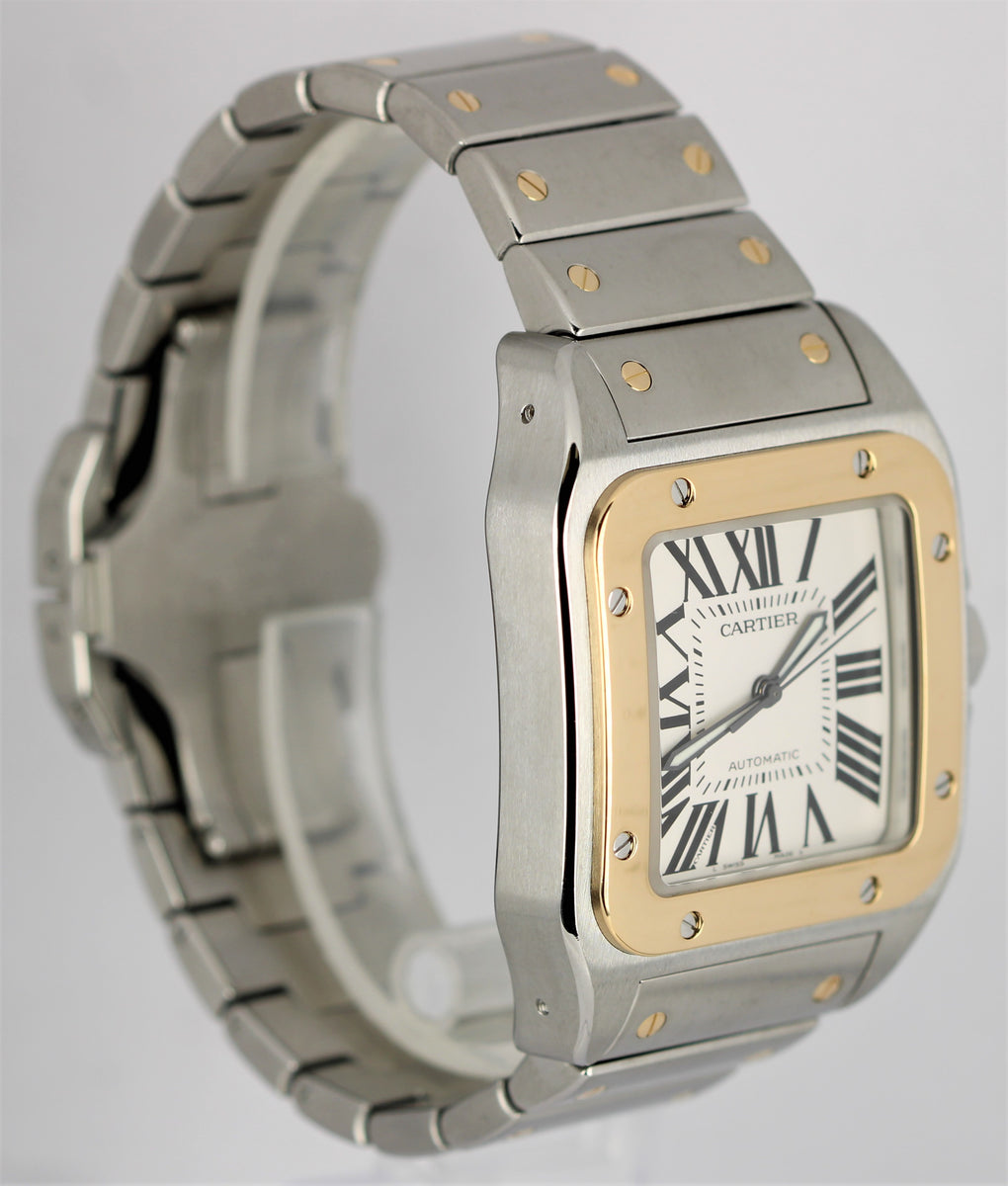 Cartier Santos 100 XL Two Tone 18k Yellow Gold Steel White 38mmX51mm 2