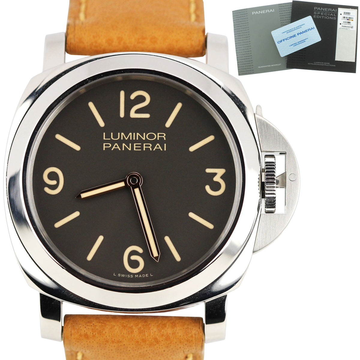 Men s Panerai PAM 390 N Luminor Base Brown Boutique Edition 44mm Watch