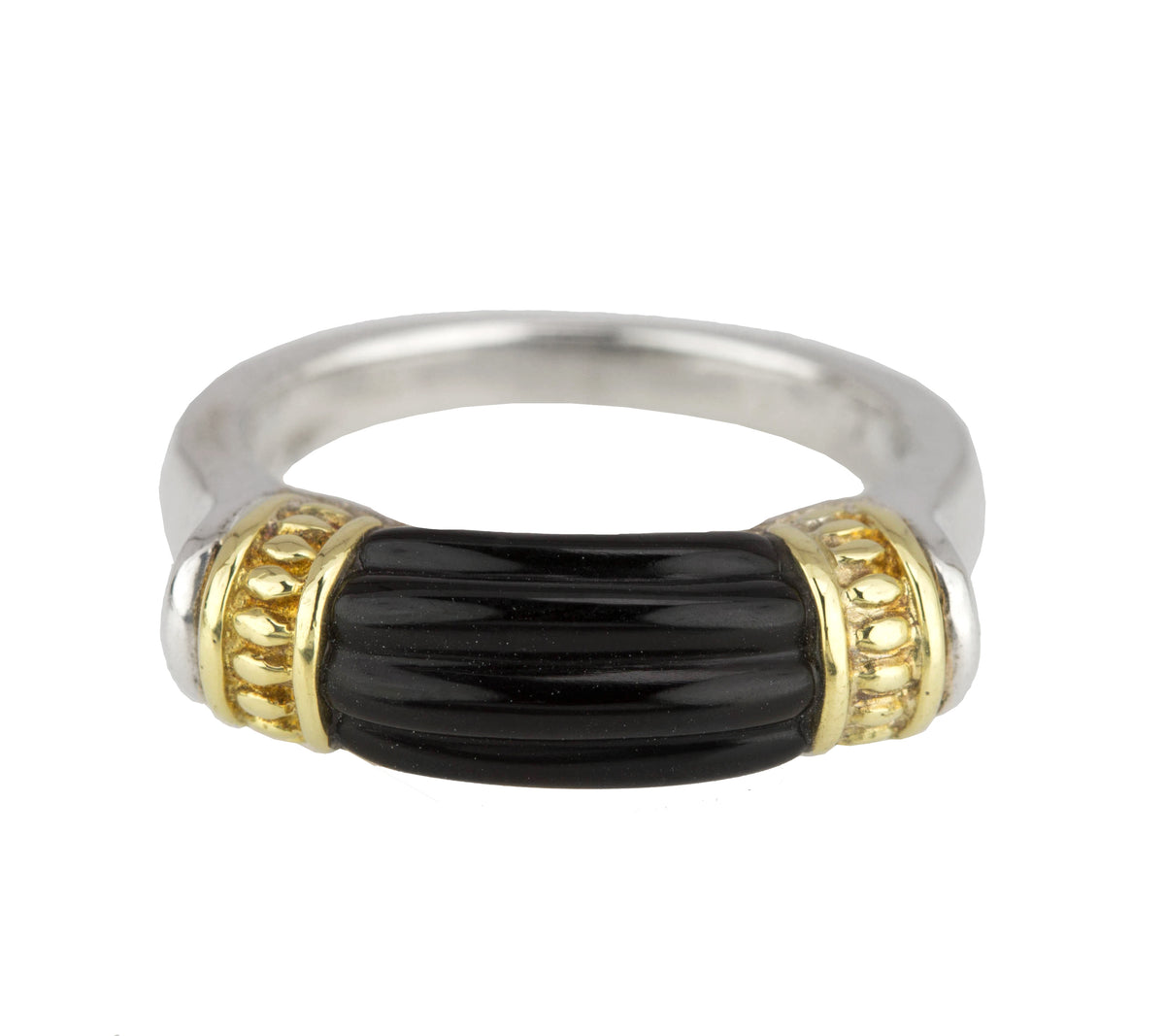 Authentic Lagos Caviar Sterling Silver & 18K Yellow Gold Black