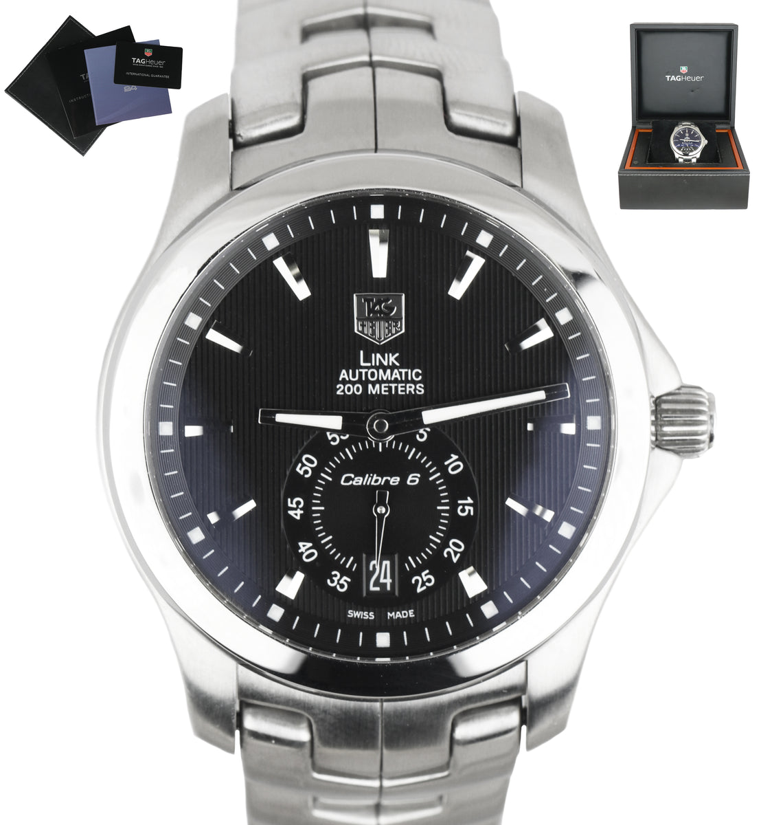 MINT TAG Heuer Link Calibre 6 Black 38mm Automatic Stainless