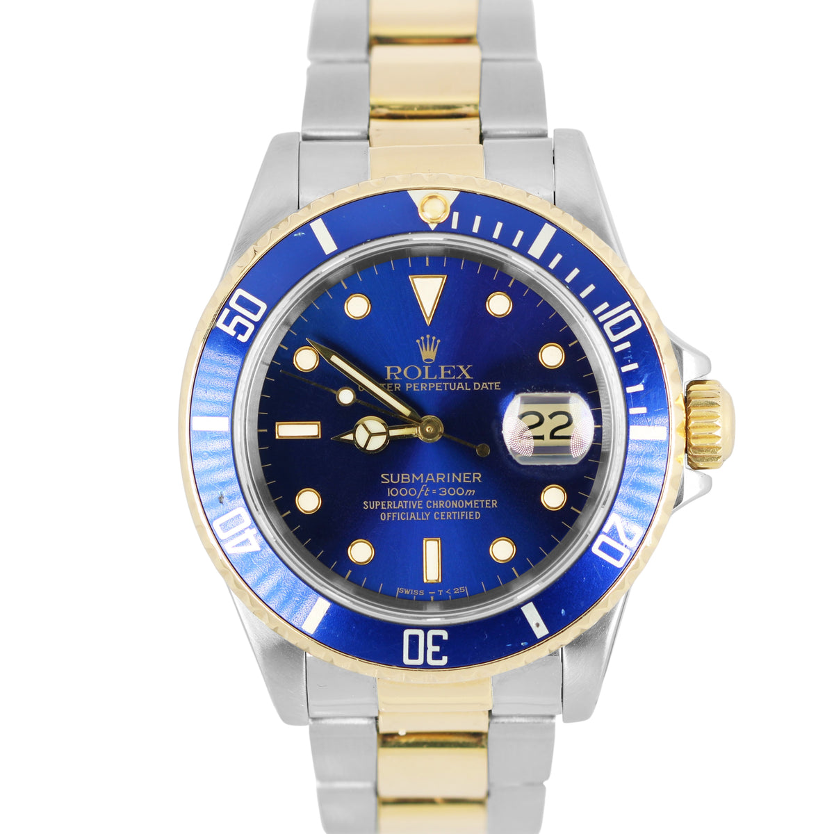 Rolex Submariner Date Two Tone 18k Yellow Gold Steel Blue 40mm 16613LB