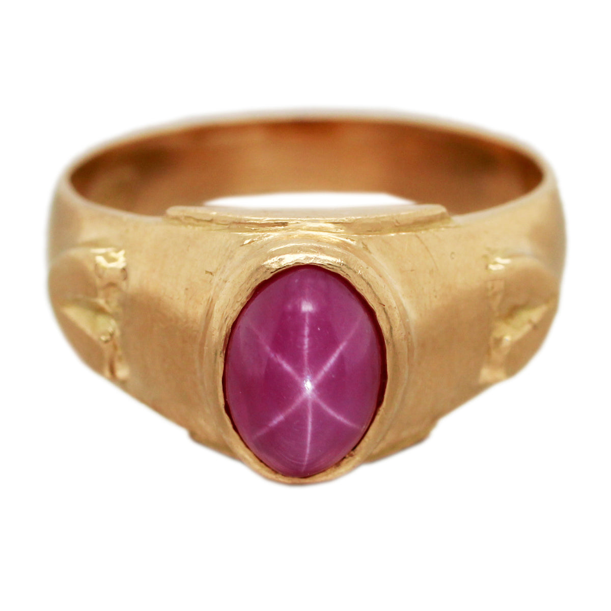 Vintage 14K Gold Rose Blossom Ring with Pink Linde Star Sapphire