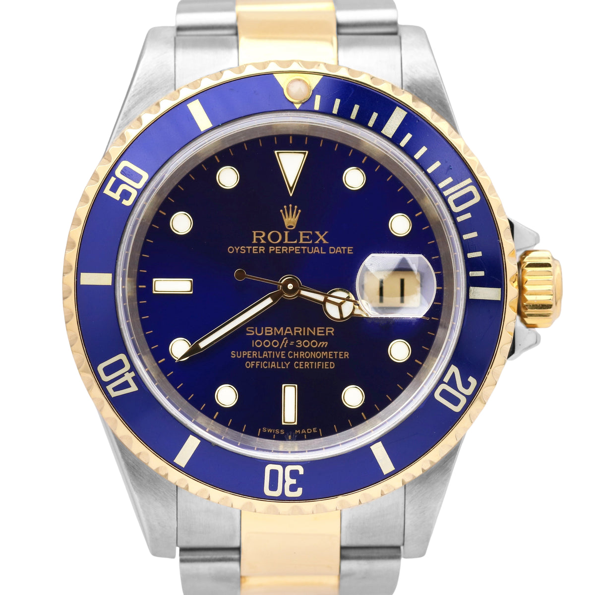 Rolex Submariner Date Two-Tone Gold Blue NO HOLES 40mm 