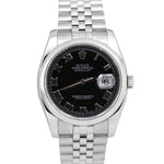 MINT Rolex DateJust 36mm BLACK ROMAN Stainless Steel SUPER JUBILEE 116200 Watch