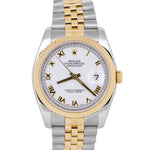 MINT Rolex DateJust 36mm WHITE ROMAN Fluted JUBILEE 18K Steel 116233 Watch