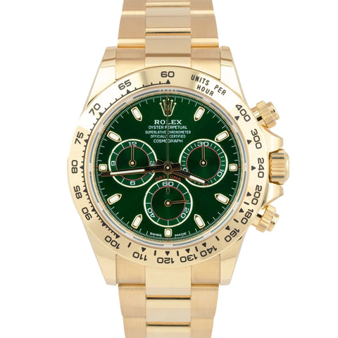 NEW Rolex Daytona CARD GREEN DIAL 40mm Yellow Gold Chronograph Watch 116508 BOX