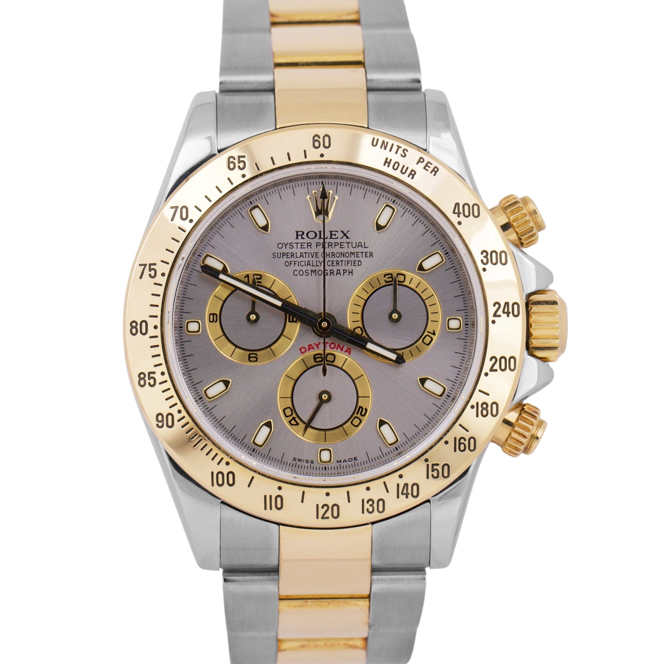 Rolex Daytona Cosmograph SLATE Rhodium 18K Yellow Gold Steel REHAUT 116523 Watch