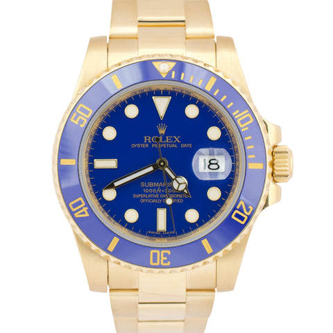 MINT Rolex Submariner Date Ceramic BLUE 18K Yellow Gold 40mm Oyster Watch 116618