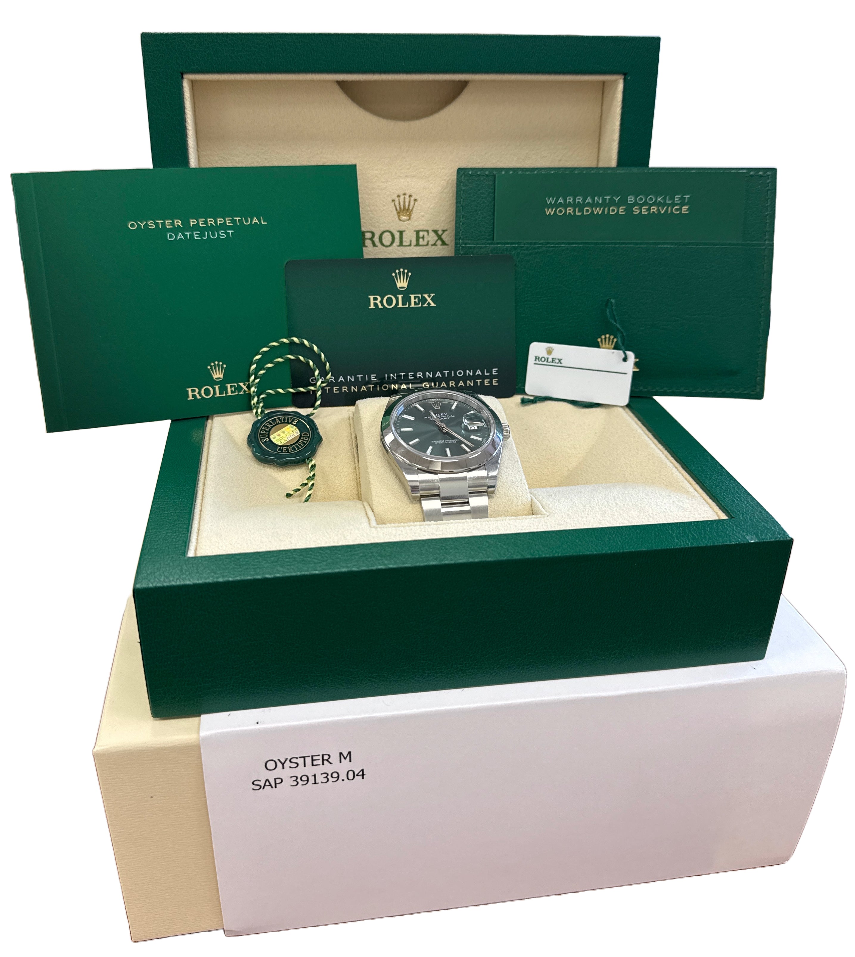 NEW STICKERED SEPT 2024 PAPERS Rolex DateJust 41mm MINT GREEN Steel 126300 BOX