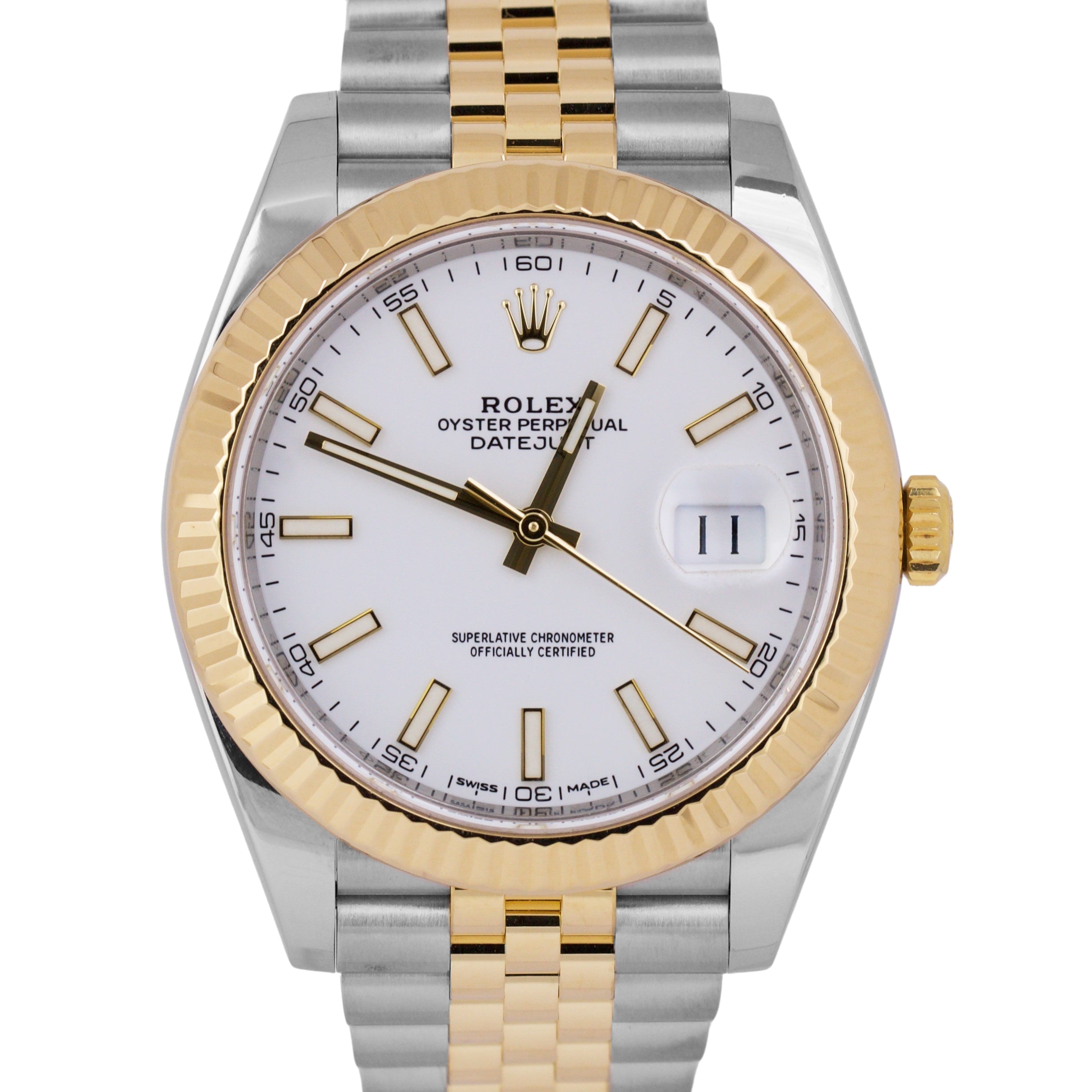 MINT PAPERS Rolex DateJust 41 WHITE 18K Gold Steel Fluted 41mm JUBILEE 126333