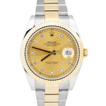 2021 PAPERS Rolex DateJust 41 CHAMPAGNE DIAMOND 18K Gold Oyster 41mm 126333 BOX