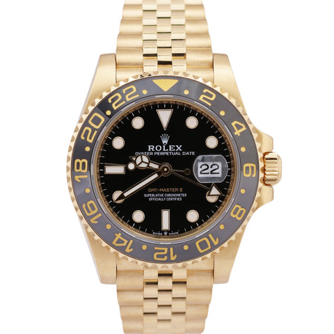 MINT 2023 Rolex GMT-Master II 18K Yellow Gold JUBILEE 40mm Watch 126718 GRNR BOX