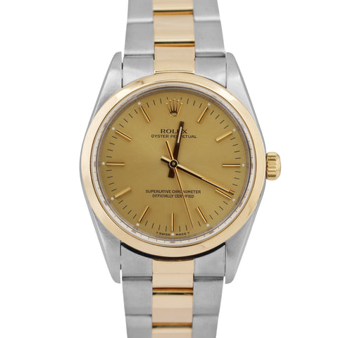 Rolex Oyster Perpetual Champagne Two-Tone 18K Yellow Gold Steel 34mm 14203 Watch