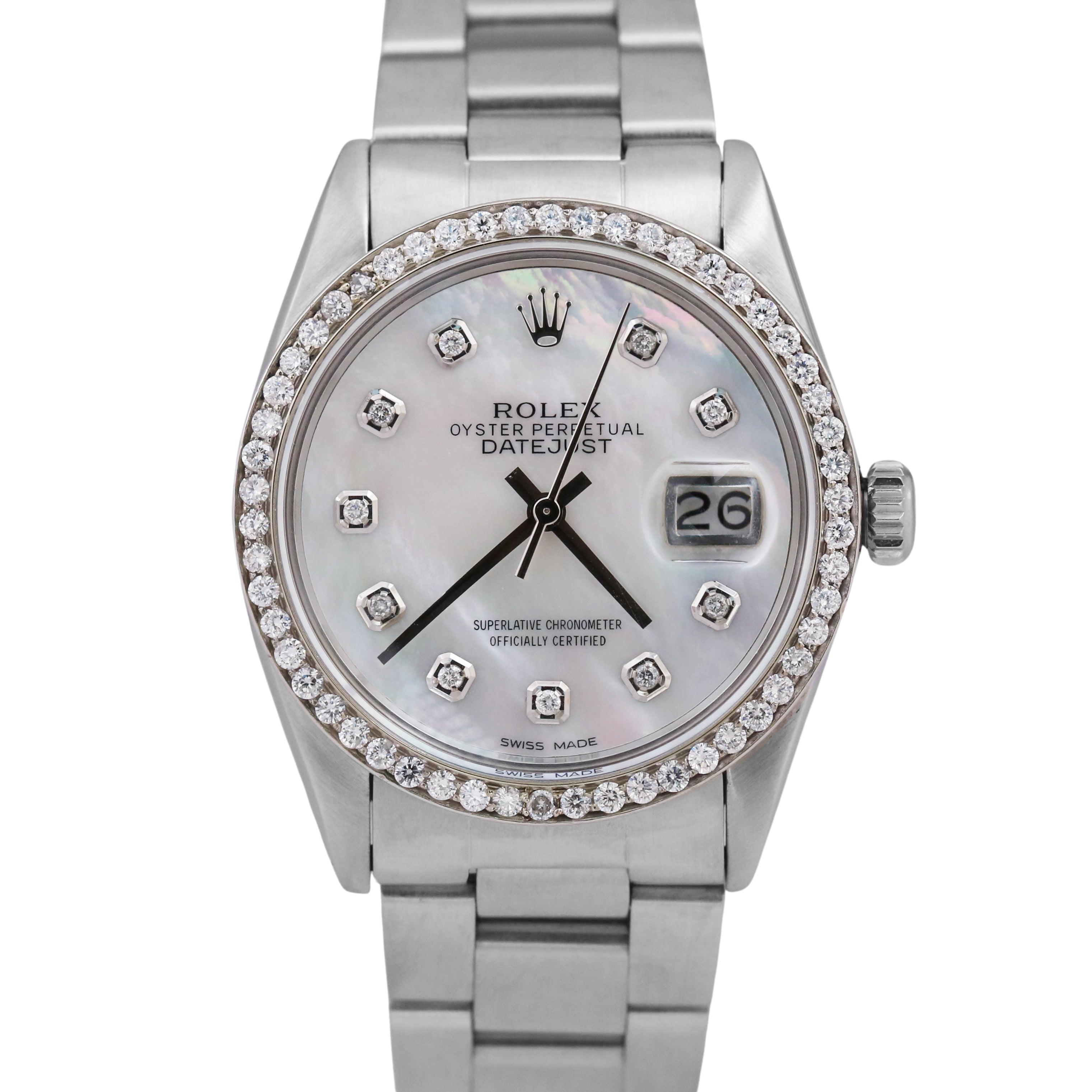 Rolex DateJust 36mm MOTHER OF PEARL DIAMOND Stainless Steel Oyster Watch 16030