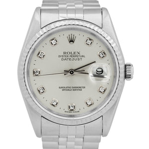 Rolex DateJust FACTORY SILVER DIAMOND 36mm NO-HOLES Steel 18K Gold Jubilee 16234