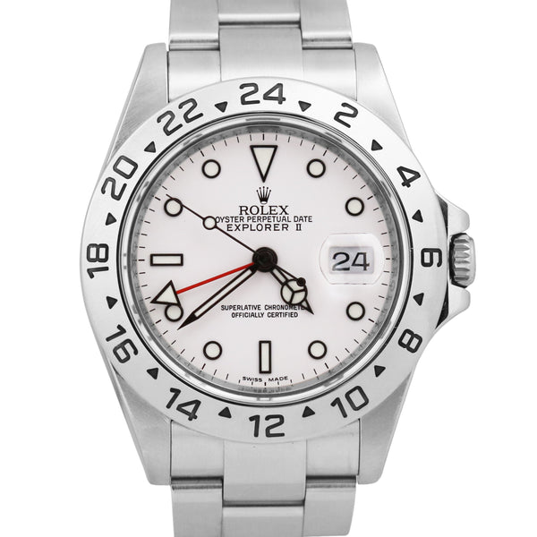 Rolex Explorer Ii 40mm White Rehaut Stainless No-holes 3186 Gmt Watch