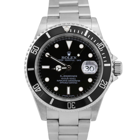 Rolex Submariner Date Black REHAUT Stainless Steel Oyster SEL 40mm 16610 Watch