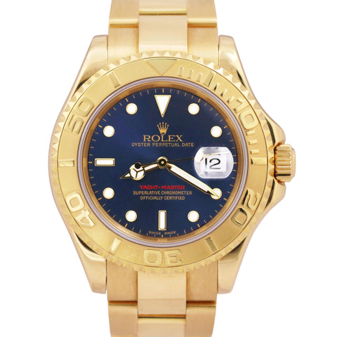 UNPOLISHED Rolex Yacht-Master BLUE 18K Yellow Gold 40mm NO-HOLES 16628 Watch