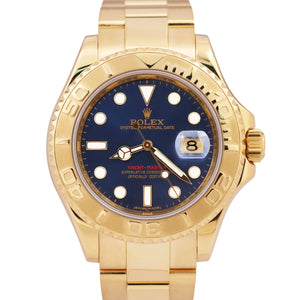 MINT Rolex Yacht-Master BLUE 18K Yellow Gold REHAUT 40mm NO-HOLES 16628 Watch