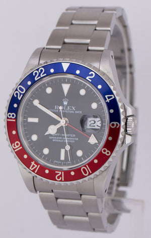 Rolex GMT-Master 40mm PEPSI Black Stainless Steel Blue Red Date Watch 16700