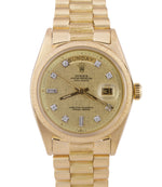 Rolex Day-Date President 36mm Champagne DIAMOND LINEN BARK 18K Yellow Gold 1807