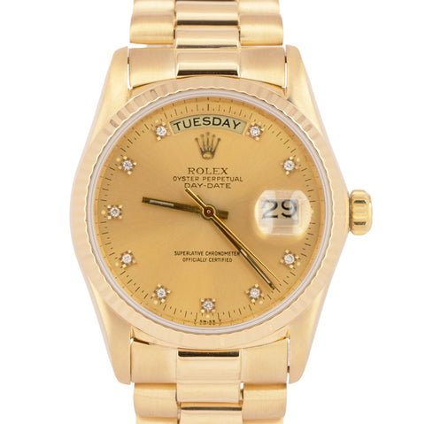 Rolex Day-Date President 36mm DIAMOND Fluted Solid 18K Yellow Gold Watch 18038