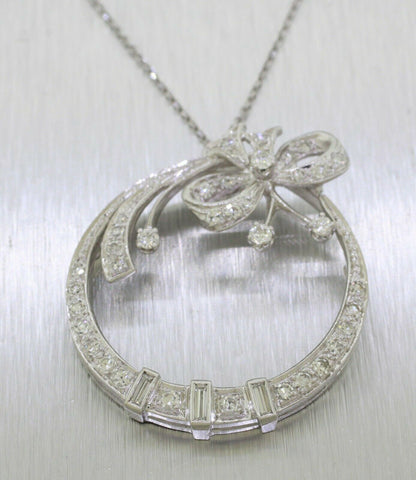 Vintage 2ctw Diamond Circle Ribbon Pendant - 14k White Gold - 16" Necklace