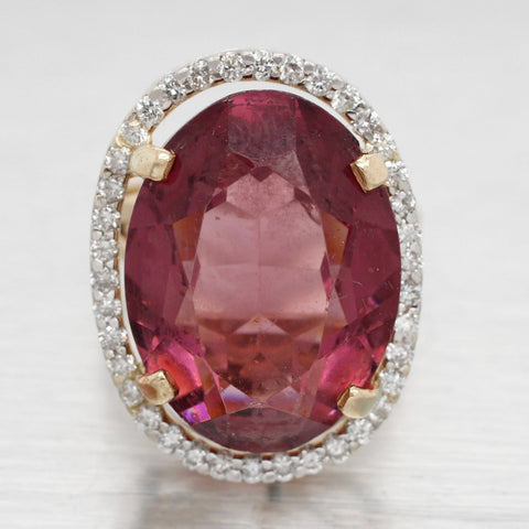 Antique Art Deco 10ct Amethyst Cocktail Ring w/ Diamond Halo - 14k Yellow Gold