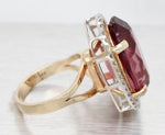 Antique Art Deco 10ct Amethyst Cocktail Ring w/ Diamond Halo - 14k Yellow Gold