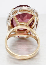 Antique Art Deco 10ct Amethyst Cocktail Ring w/ Diamond Halo - 14k Yellow Gold