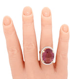 Antique Art Deco 10ct Amethyst Cocktail Ring w/ Diamond Halo - 14k Yellow Gold