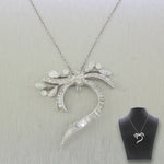 Vintage 3ctw Diamond Swirl Leaf Pendant - 16" Necklace - 14k White Gold