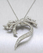 Vintage 3ctw Diamond Swirl Leaf Pendant - 16" Necklace - 14k White Gold
