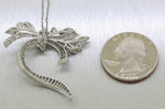 Vintage 3ctw Diamond Swirl Leaf Pendant - 16" Necklace - 14k White Gold