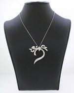 Vintage 3ctw Diamond Swirl Leaf Pendant - 16" Necklace - 14k White Gold