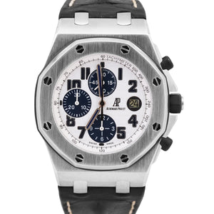 Audemars Piguet Royal Oak Offshore WHITE Black Leather Chronograph Steel 26170ST