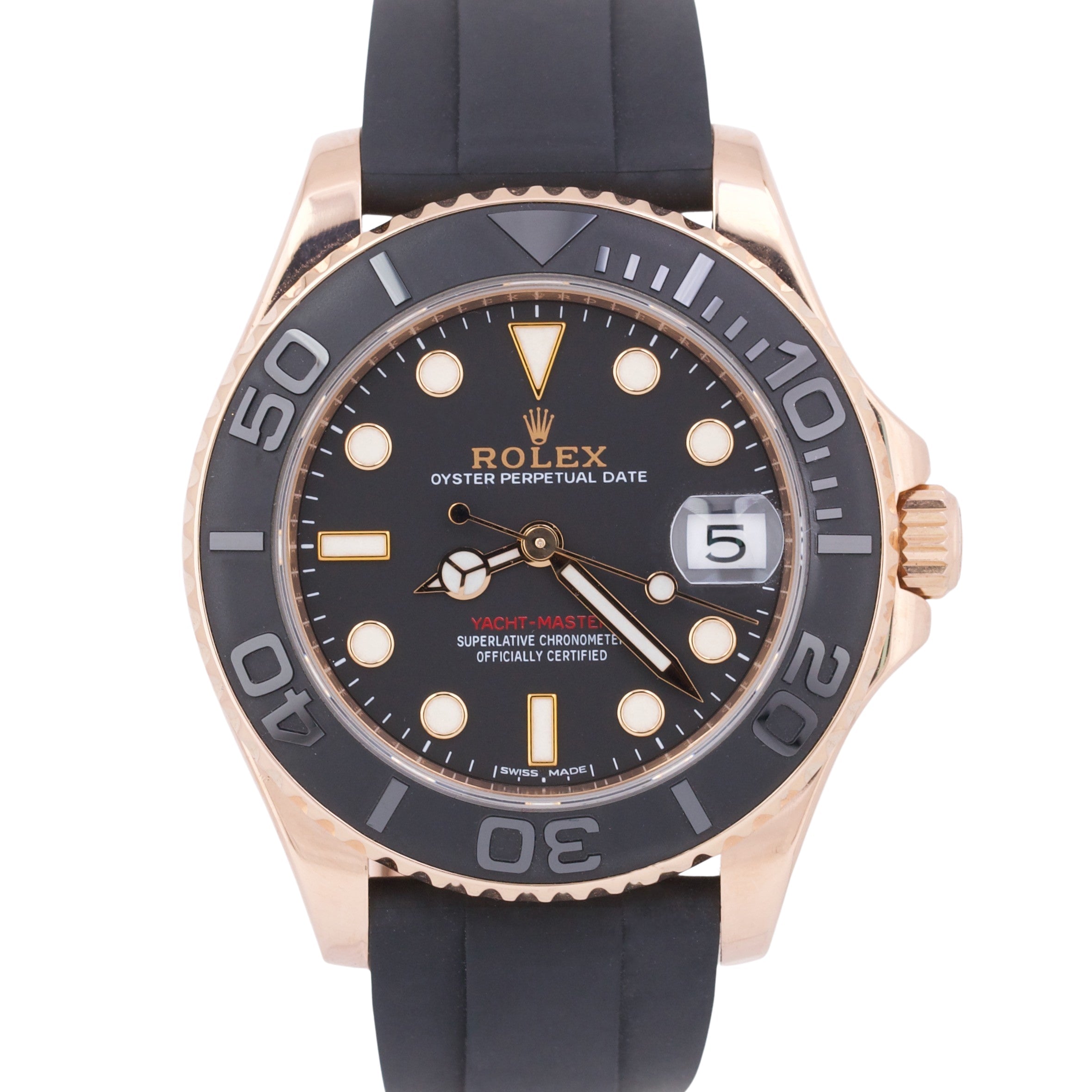 MINT Rolex Yacht-Master 18k Rose Gold Oysterflex Rubber Black 37mm 268655 Watch