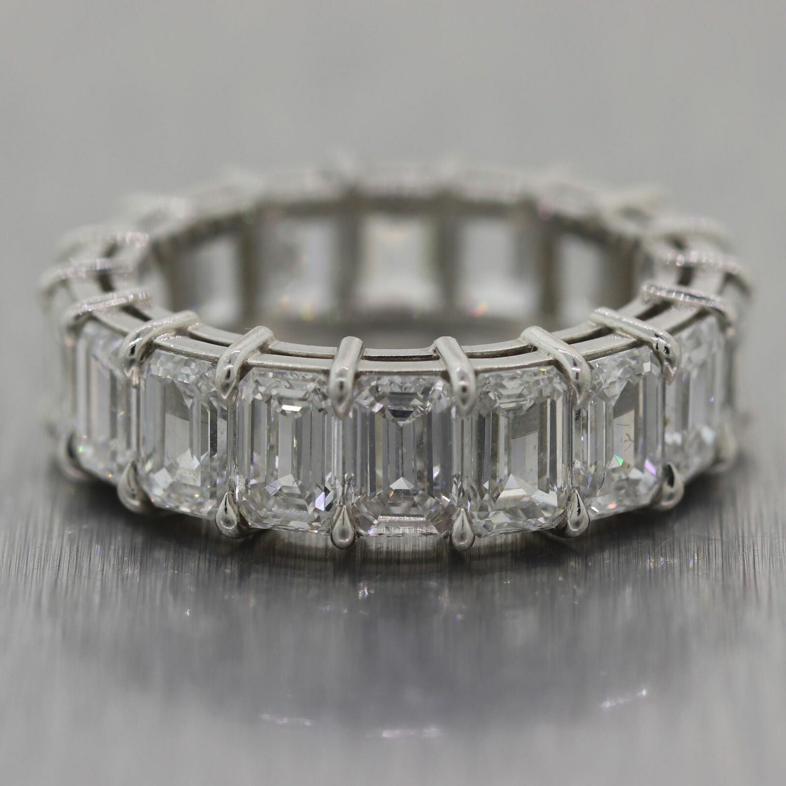 Modern Platinum 7.63ctw Emerald Cut Diamond Eternity Band Ring