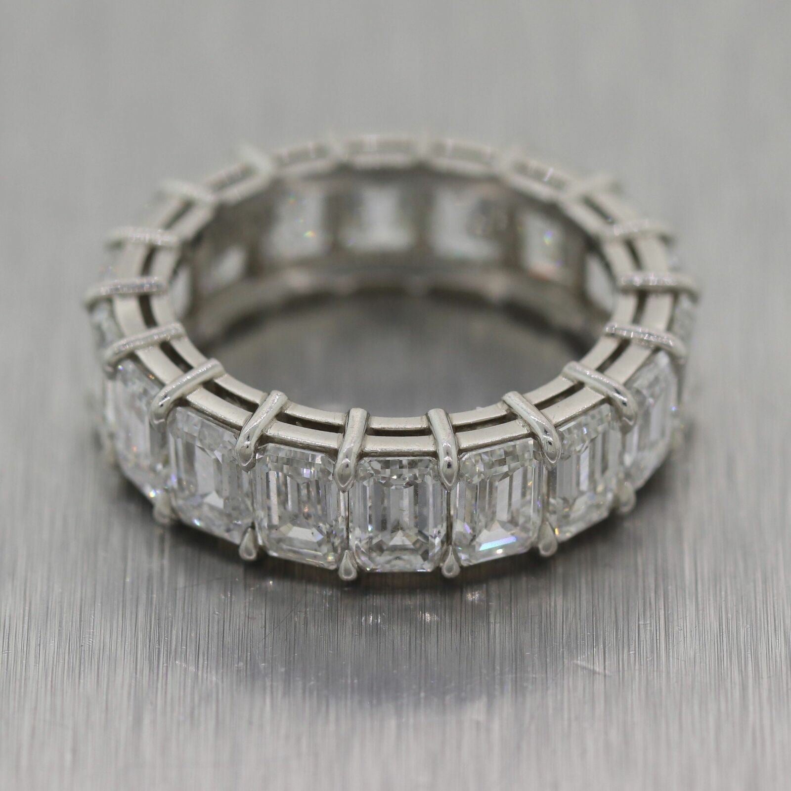 Modern Platinum 7.63ctw Emerald Cut Diamond Eternity Band Ring