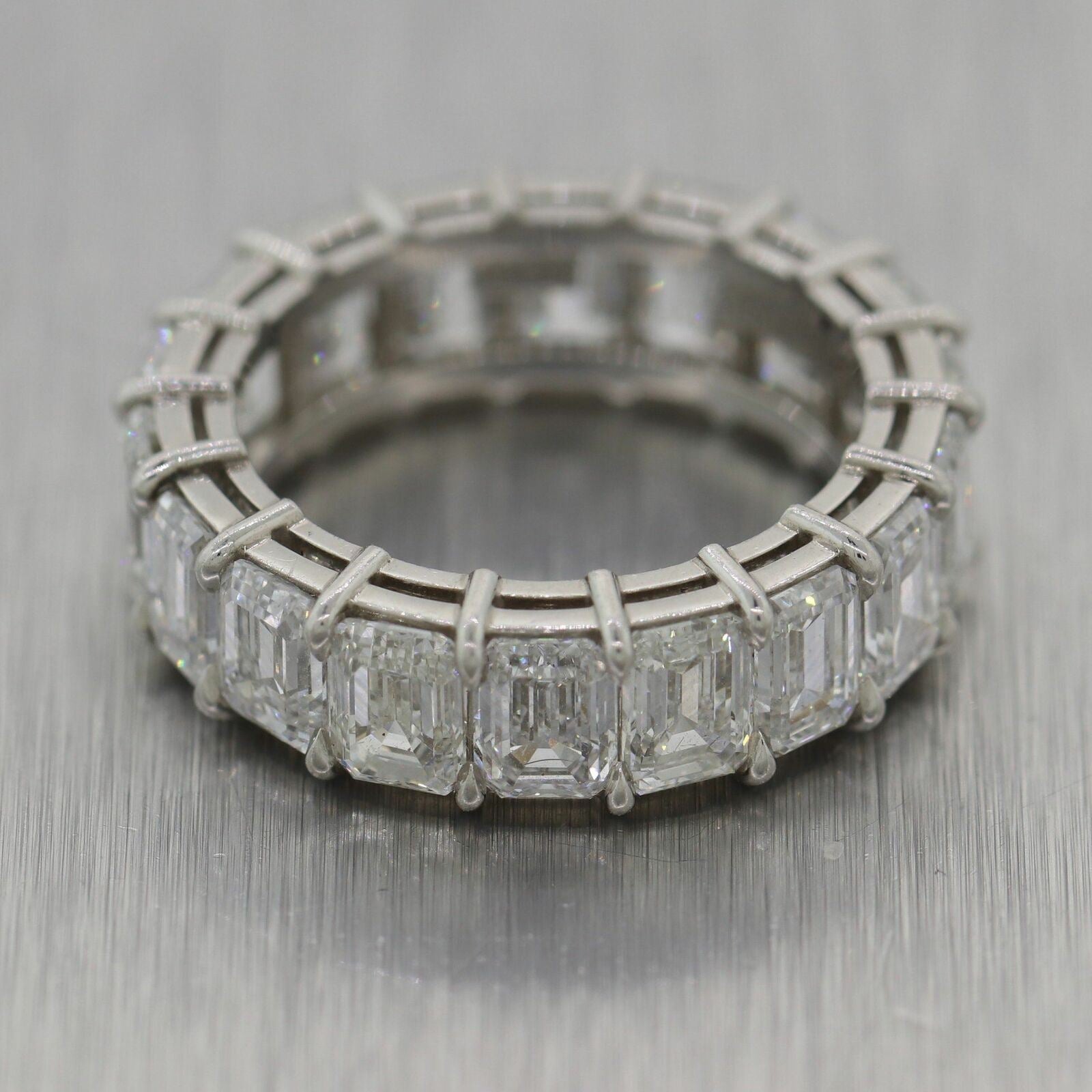 Modern Platinum 7.63ctw Emerald Cut Diamond Eternity Band Ring