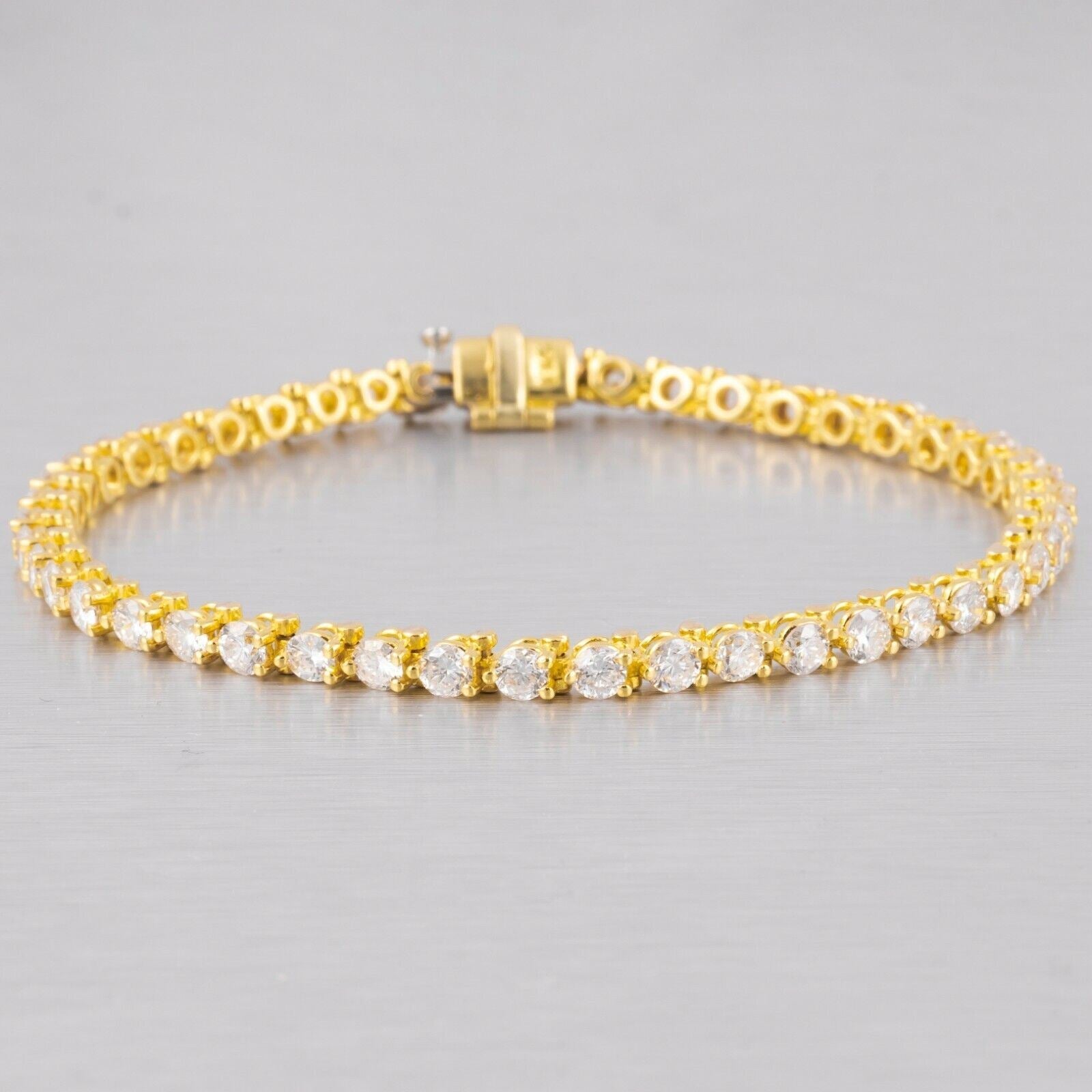 Modern 18k Yellow Gold 46 Stone F VS1 Diamond Tennis Bracelet 4.60ctw 6.75"