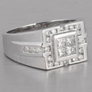 18k White Gold Four Stone Princess Cut Diamond Ring w/ accents 0.82ctw size 9.25