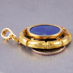 DAVID WEBB 18k Yellow Gold Bamboo Circle Lapis Pendant w/ Certificate