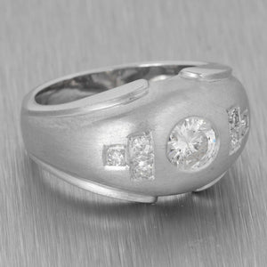 14k White Gold Bezel Set Diamond Airbrushed Domed Ring 0.53ctw Size 6.75