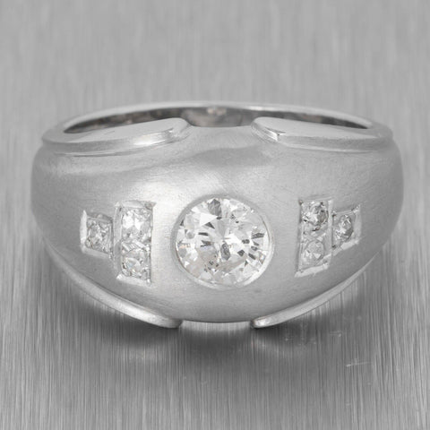 14k White Gold Bezel Set Diamond Airbrushed Domed Ring 0.53ctw Size 6.75