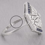 Antique Estate Art Deco 14k White Gold Diamond Sapphire Ring 0.40ctw Size 6.75