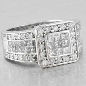 Modern Estate 14k White Gold Princess Cut & Round Diamond Ring 2.09ctw