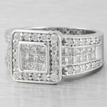 Modern Estate 14k White Gold Princess Cut & Round Diamond Ring 2.09ctw