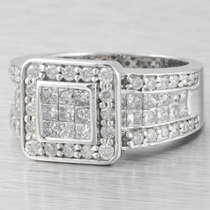 Modern Estate 14k White Gold Princess Cut & Round Diamond Ring 2.09ctw