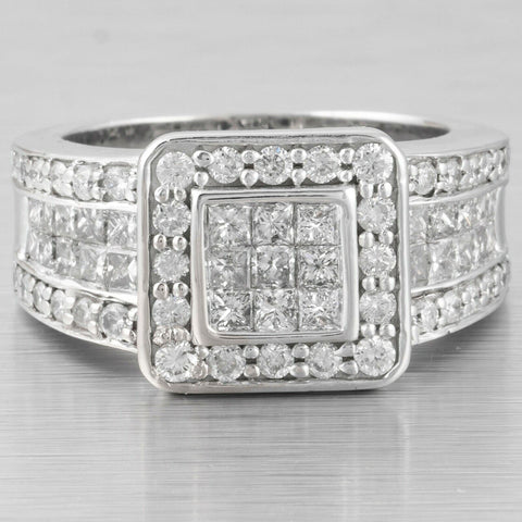 Modern Estate 14k White Gold Princess Cut & Round Diamond Ring 2.09ctw